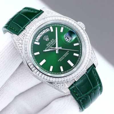 Rolex Daydate ETA2836 Movement 904L Steel 40mm Crocodial Leather Strap Watch